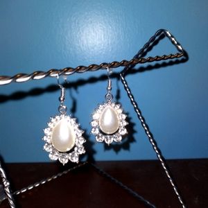 Dangle Pearl and Rhinestone Teardrop Earrings